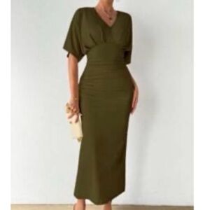 Chiquease Summer Casual V-Neck Cinching Waist Dress